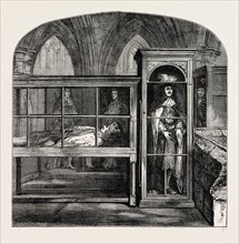 THE WAX FIGURES IN WESTMINSTER ABBEY London, UK, 19th century engraving