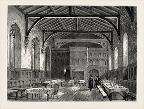 THE COLLEGE HALL, Westminster School, London, UK, 19th century engraving