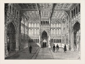 THE LOBBY OF THE HOUSE OF COMMONS. London, UK, 19th century engraving