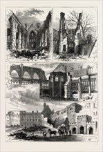 RUINS OF THE HOUSES OF PARLIAMENT. London, UK, 19th century engraving