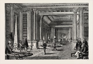 LIBRARY OF THE REFORM CLUB, London, UK, 19th century engraving