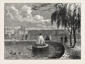 THE FOUNTAIN IN THE GREEN PARK, 1808. London, UK, 19th century engraving