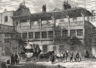 The yard of the Old White Bear Inn, Piccadilly London, UK, 19th century engraving