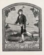 THE SIGN OF "THE RUNNING FOOTMAN." London, UK, 19th century engraving