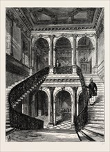 THE GRAND STAIRCASE, CHESTERFIELD HOUSE. London, UK, 19th century engraving