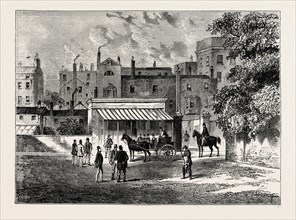 ENTRANCE TO OLD "TATTERSALL'S." London, UK, 19th century engraving