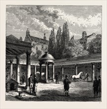 INTERIOR OF THE COURT-YARD OF OLD "TATTERSALL'S." London, UK, 19th century engraving