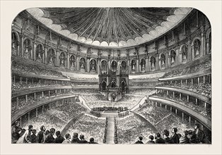 INTERIOR OF THE ALBERT HALL. London, UK, 19th century engraving