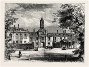 WEST FRONT OF KENSINGTON PALACE, London, UK, 19th century engraving