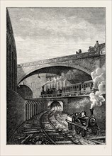 ENTRANCE TO THE CLERKENWELL TUNNEL FROM FARRINGDON STREET. London, UK, 19th century engraving