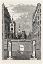 SECTION OF THE HOLBORN VIADUCT, SHOWING THE SUBWAYS. London, UK, 19th century engraving