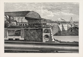 SECTION OF THE THAMES EMBANKMENT, 1867. London, UK, 19th century engraving
