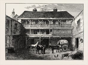 GRAY'S INN LANE, the Old Black Bull Inn,  London, UK, 19th century engraving