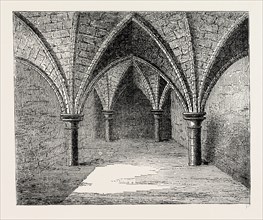 THE CRYPT OF GERARD'S HALL. London, UK, 19th century engraving