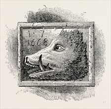 OLD SIGN OF THE "BOAR'S HEAD". London, UK, 19th century engraving