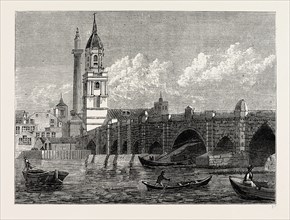 LONDON BRIDGE. London, UK, 19th century engraving