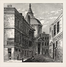 THE COLLEGE OF PHYSICIANS, WARWICK LANE. London, UK, 19th century engraving