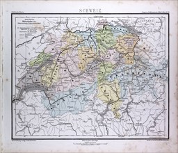 Switzerland, atlas by Th. von Liechtenstern and Henry Lange, antique map 1869