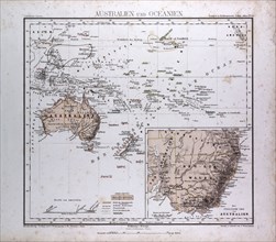 Australia and Oceania Map, atlas by Th. von Liechtenstern and Henry Lange, antique map 1869