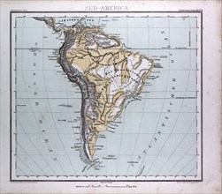 South America Map, atlas by Th. von Liechtenstern and Henry Lange, antique map 1869