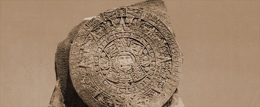 Aztec calendar stone, City of Mexico, Jackson, William Henry, 1843-1942, Calendars, Sculpture,