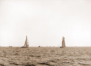 Columbia and Shamrock after the start, Columbia (Sloop), Shamrock I (Yacht), America's Cup races,