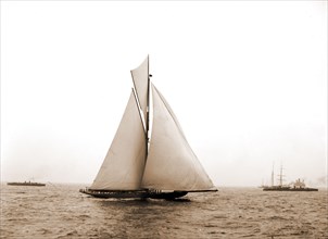 Shamrock I crossing finishing line, Shamrock I (Yacht), America's Cup races, Regattas, Yachts, 1899