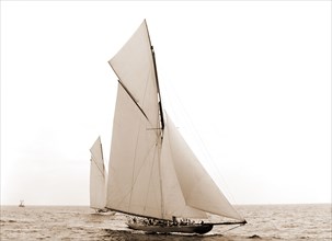 Columbia and Shamrock I maneuvering before the start, Columbia (Sloop), Shamrock I (Yacht),