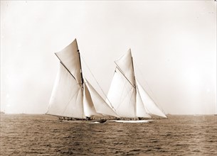 Shamrock and Columbia maneuvering for the start, Columbia (Sloop), Shamrock I (Yacht), America's