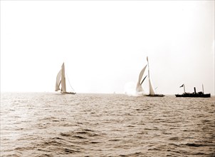 Columbia and Shamrock I after the start, Oct. 19, '99, Shamrock I (Yacht), Columbia (Sloop),