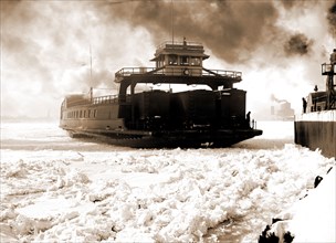 Car ferry, Michigan Central, entering slip, Detroit River, Michigan Central (Ferry), Railroad cars,