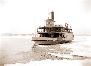Detroit River ferry boat in ice, Excelsior (Ferry boat), Ice, Ferries, Rivers, United States,