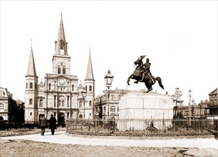 Jackson Square and St. Louis Cathedral, New Orleans, La, Jackson, Andrew, 1767-1845, Statues,