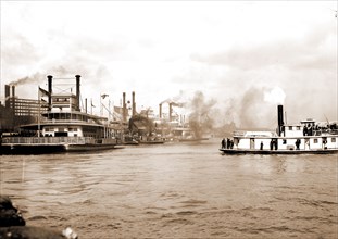 Steamboats along the levee, New Orleans, Rivers, Steamboats, Levees, United States, Mississippi