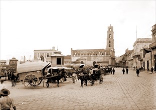 Custom House Plaza, Havana, Carts & wagons, Plazas, Catholic churches, Cuba, Havana, 1900