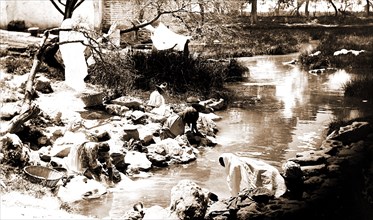 Washing at the hot springs, Jackson, William Henry, 1843-1942, Laundry, Rivers, Springs, Mexico,