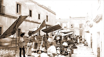 Mexico street market, Jackson, William Henry, 1843-1942, Markets, Streets, Mexico, Mexico City,