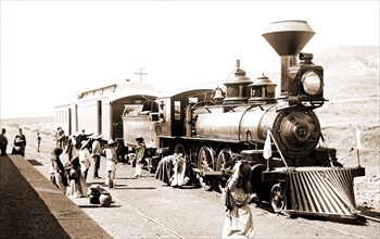 Mexican Central Railway train at station, Mexico, Jackson, William Henry, 1843-1942, Railroad