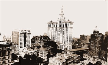 City Hall Park, N.Y, Parks, Skyscrapers, United States, New York (State), New York, 1915