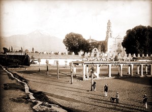 Popocatepetl from the plaza, Amecameca, Jackson, William Henry, 1843-1942, Volcanoes, Plazas,