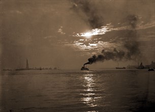 Sunset from the Battery, New York, Sunrises & sunsets, Waterfronts, Steamboats, United States, New