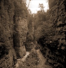 Column Rocks from below, Ausable Chasm, N.Y, Rock formations, Canyons, United States, New York