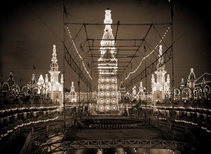 Night in Luna Park, Coney Island, N.Y, Amusement parks, Night, Lighting, United States, New York