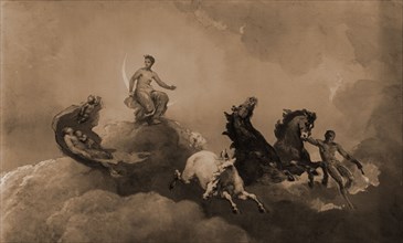 The flight of night, Hunt, William Morris, 1824-1879, Diana (Roman deity), Carriages & coaches,