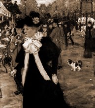 Boulevard des Italians, Paris, Raffaelli, Jean Francois, 1850-1924, Streets, Women, France, Paris,