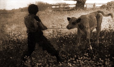 The unruly calf, Homer, Winslow, 1836-1910, African Americans, Children, Children & animals,
