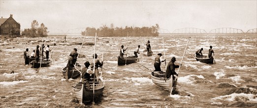 Indians fishing at the &quot;Soo&quot;, Fishing, Indians of North America, United States, Michigan,