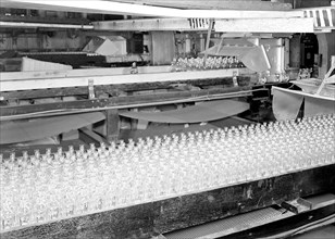 Millville, New Jersey - Glass bottles. [Numerous bottles in foreground and bottles on a conveyor