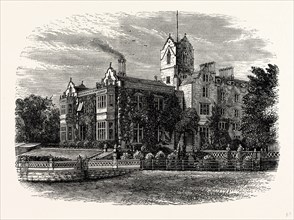 The Garden Front of the Mansion, UK, England, engraving 1870s, Britain