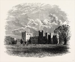 Raby Castle, from the West, UK, England, engraving 1870s, Britain